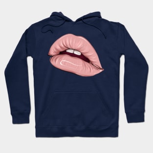 Parted sexy lips with nude lip color gloss and teeth Hoodie